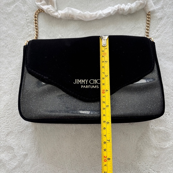 Jimmy Choo Black Velvet Shimmer Crossbody Evening Clutch with Chain - Picture 5 of 9